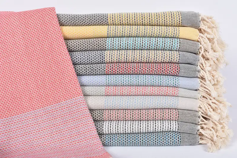 Geometric Towel Brown-Turquoise Turkish Cotton, Beach Towel, 70x40 Inches