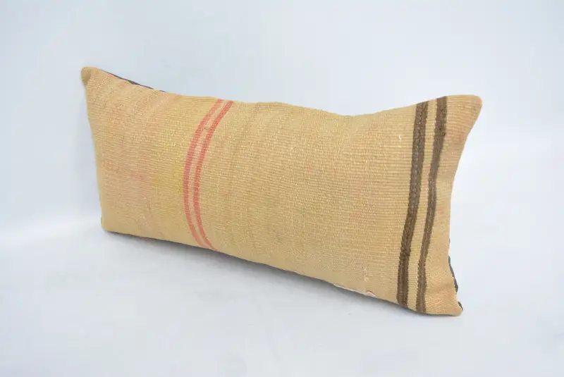 Cushion Case, Kilim Pillow, 12x24 Beige Cushion Cover, Turkish Pillow, Boho Pillow Sham Cover, Wool Kilim Pillow Cushion, Turkish Rugs Cushion Cover - 4
