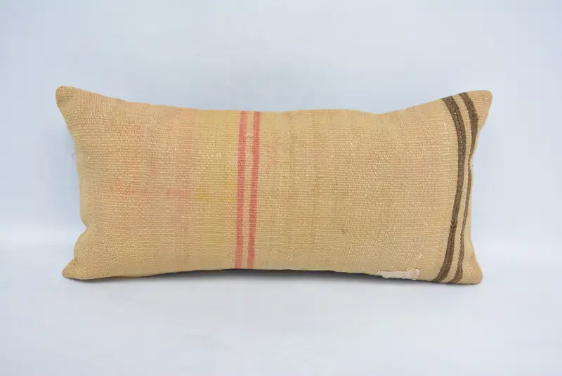 Cushion Case, Kilim Pillow, 12x24 Beige Cushion Cover, Turkish Pillow, Boho Pillow Sham Cover, Wool Kilim Pillow Cushion, Turkish Rugs Cushion Cover - 1