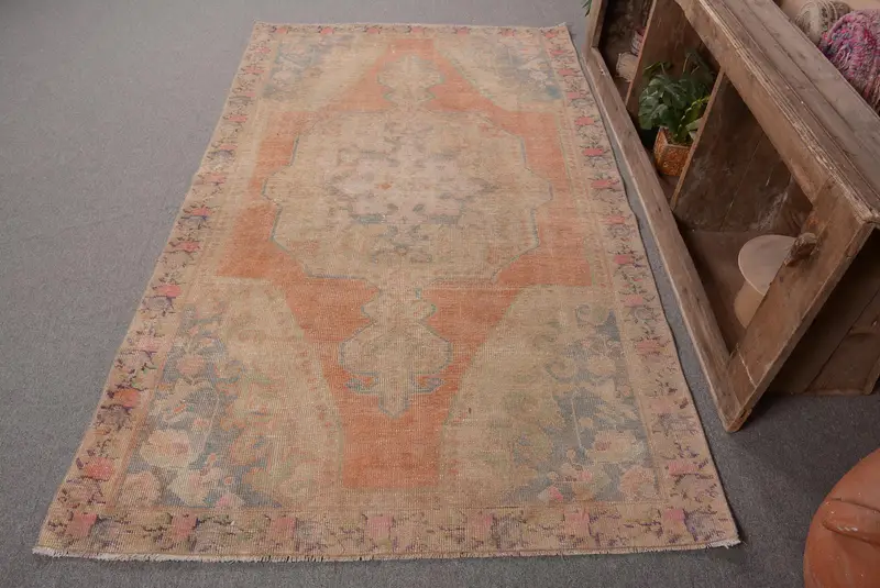 Orange Southwestern Rug, 4.5x7.5 ft Beige Accent