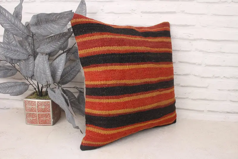 Gift Pillow, Vintage Kilim Throw Pillow, Ethnic Cushion Case, Pillow Sham, 18x18 Red Pillow Cover, Kilim Pillow, Retro Throw Pillow Case - 3
