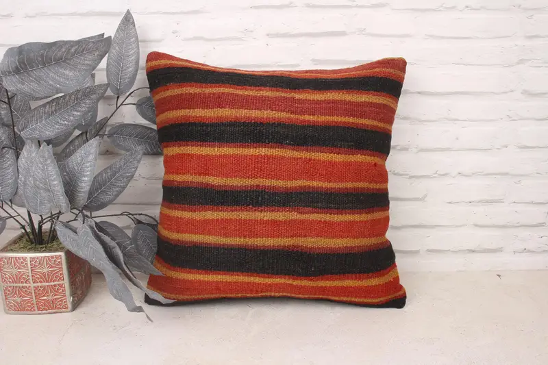 Gift Pillow, Vintage Kilim Throw Pillow, Ethnic Cushion Case, Pillow Sham, 18x18 Red Pillow Cover, Kilim Pillow, Retro Throw Pillow Case - 1
