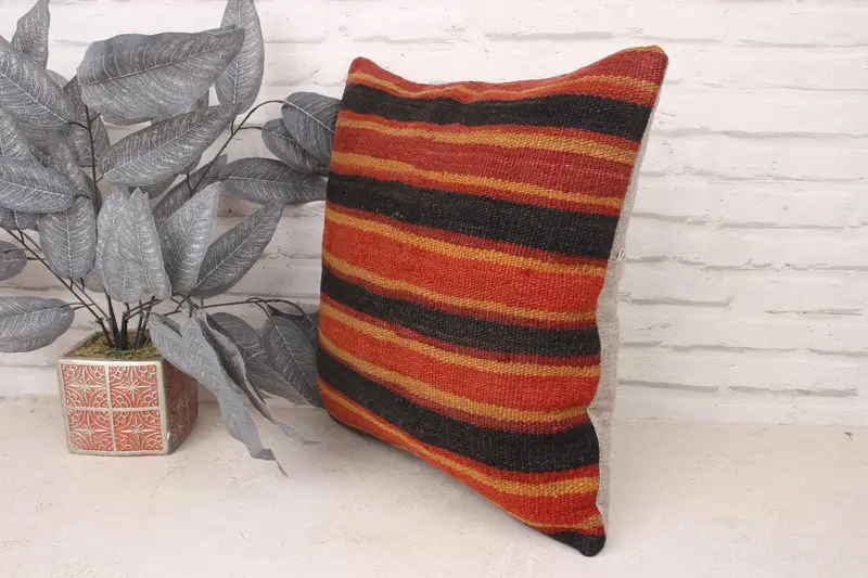 Gift Pillow, Vintage Kilim Throw Pillow, Ethnic Cushion Case, Pillow Sham, 18x18 Red Pillow Cover, Kilim Pillow, Retro Throw Pillow Case - 4