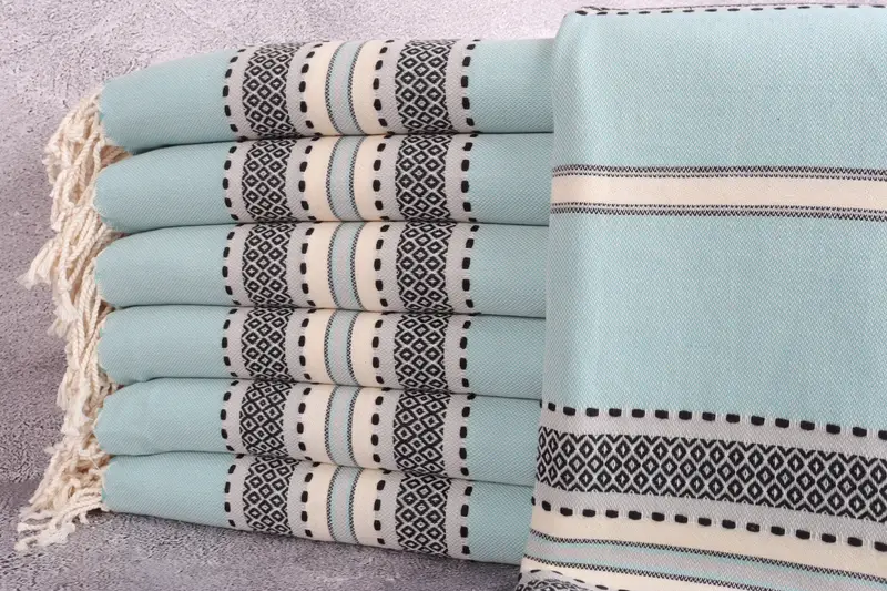 Organic Personalized Turkish Towel Mint Stripes, Beige, 40x71 Inches