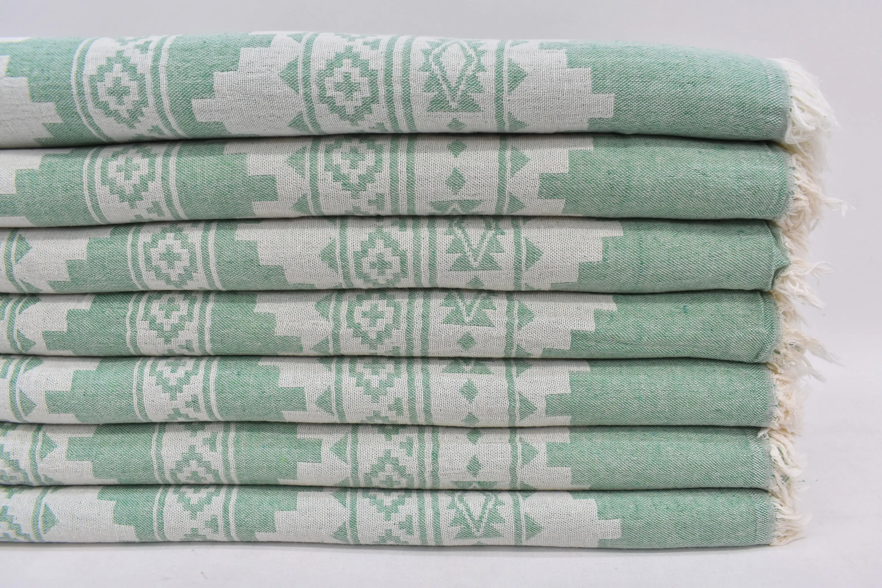 83x56 Green Kilim Blanket, Organic Cotton, Chevron Pattern, Personalized - 1