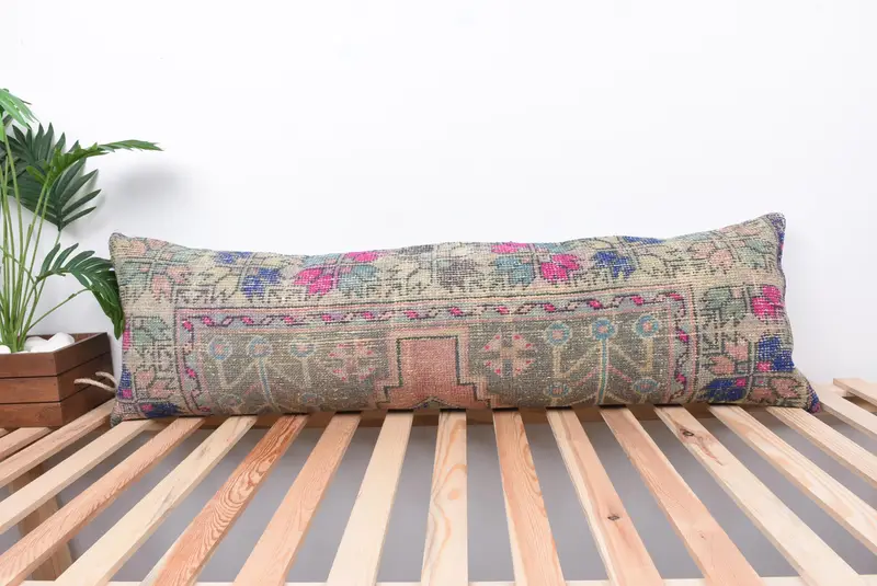 Living Room Throw Pillow, Turkish Pillow, Turkish Kilim Pillow, Turkish Bench Pillow, Cushion Case, 16x48 Green Cushion, Pillow for Couch - 1