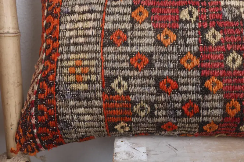 Bench Cushion Case, Pillow, Pillow for Couch, Vintage Kilim Throw Pillow, Crochet Pattern Pillow Sham, Vintage Kilim Pillow, 12x43 Red Pillow Cover - 3