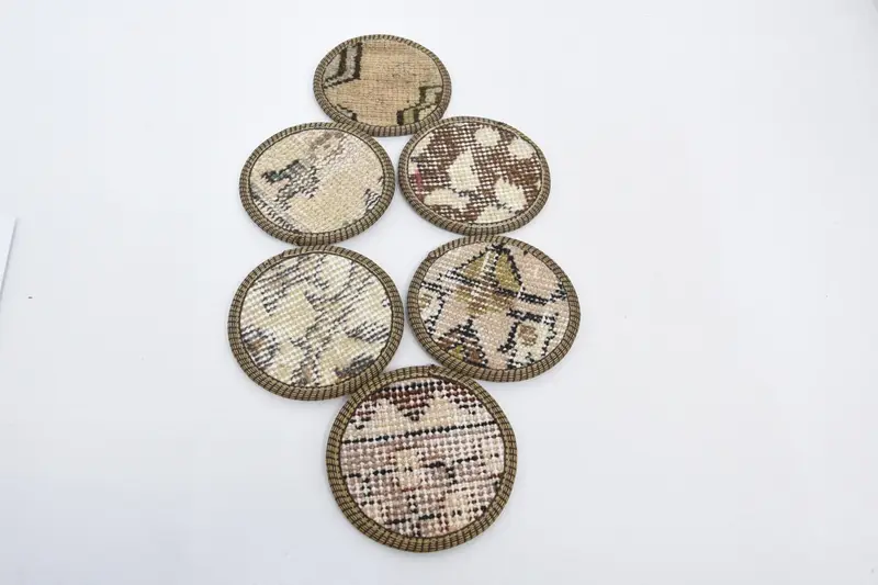 Beige and Brown Kilim Coaster, Non-Slip Table Coaster