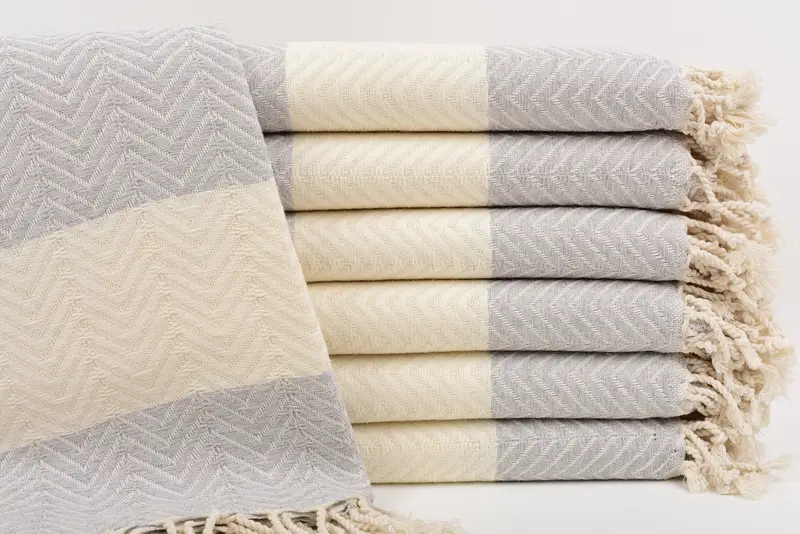 Turkish Towel Organic Cotton Chevron, Beige, 40x71 Inches