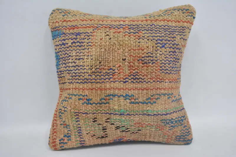 Pillow Sham, Comfy Throw Pillow Sham, 12x12 Blue Pillow Cover, Vintage Kilim Throw Pillow, Yoga Pillow Sham, Turkish Pillow, Pillow for Sofa - 1