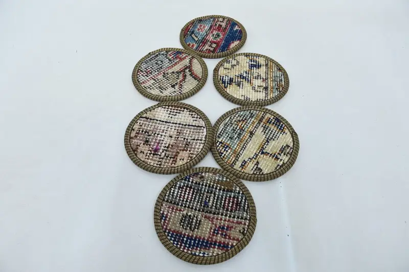 Bohem Bej ve Bronz Yuvarlak Bardak Altlıkları, Etnik Esintili Bardak Altlığı Seti