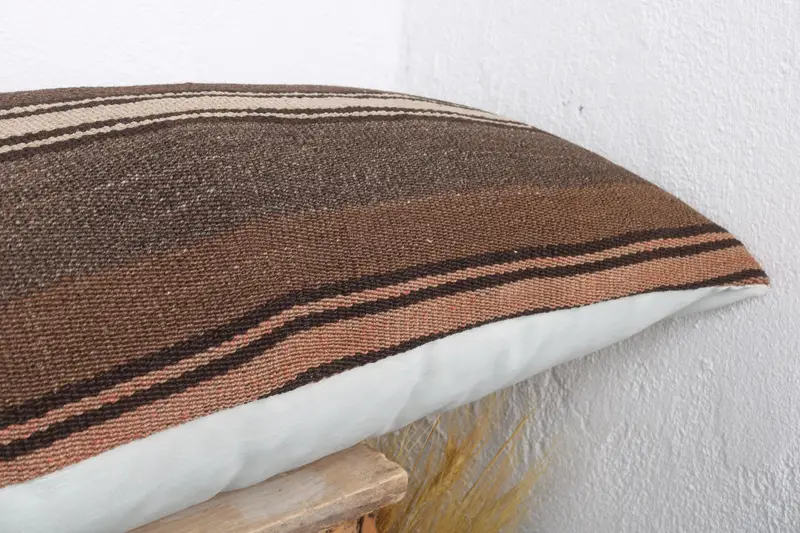 Pillow Cover, Vintage Kilim Throw Pillow, Gift Pillow, Nautical Throw Cushion Cover, Throw Kilim Pillow, Knitted Cushion, 16x48 Brown Cushion - 5