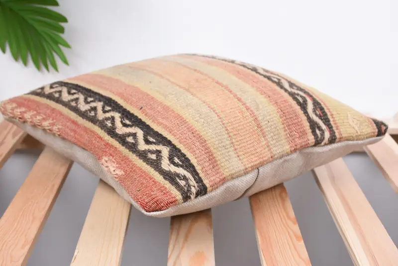 One Of A Kind Cushion Cover, 14x14 Beige Cushion Cover, Pillow for Couch, Kilim Pillow Cover, Cushion Case, Vintage Kilim Pillow - 6