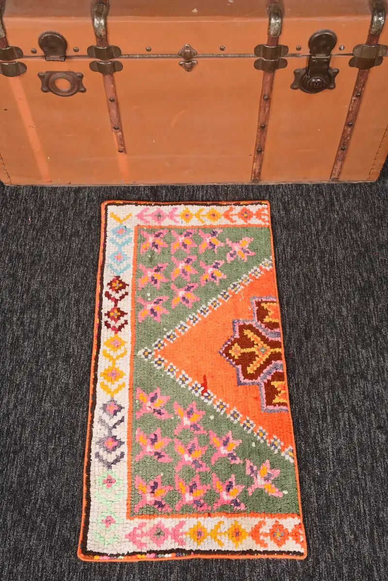 1.4x2.8 ft Halı, Türk Vintage Halısı, Turuncu Oushak Yün Halısı - 1