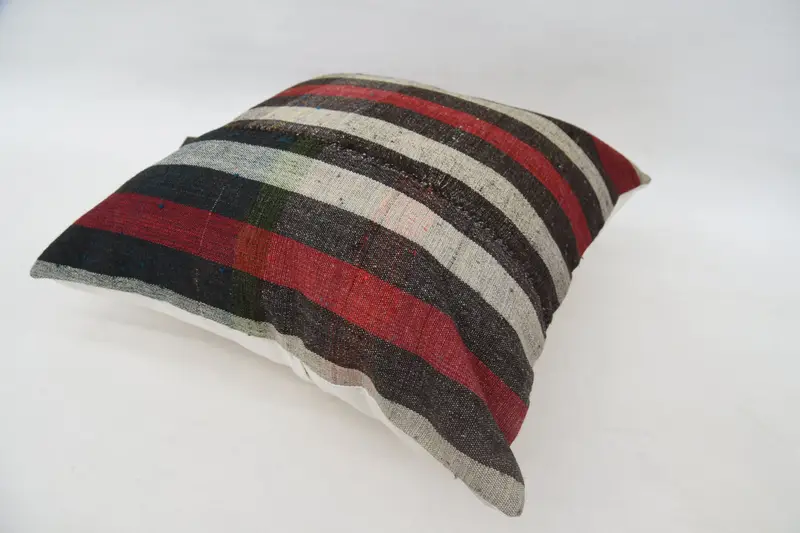 Square Turkish Moroccan Pillow, Striped Room Makeover Brown Cushion - 1