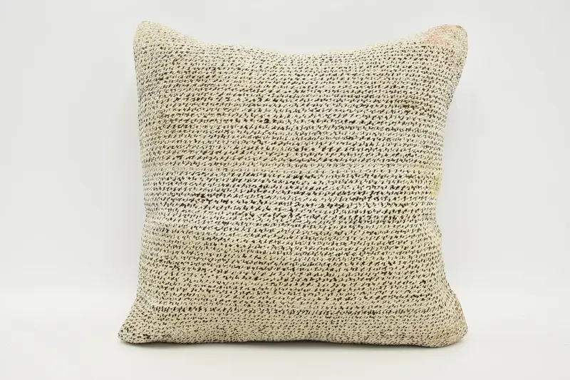 Turkish Striped Wool Cushion Cover, Gift 16x16 inch Beige Pillow Cover - 1