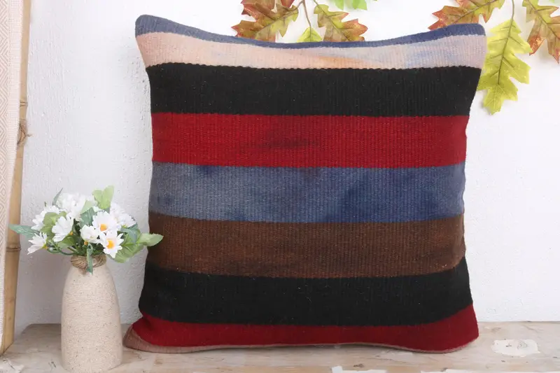 Cushion Case, Bench Pillow Sham, Nomadic Pillow Sham, Kilim Cushion Sham, Gift Pillow, Pillow for Sofa, Muted Cushion, 18x18 Red Cushion Case - 2