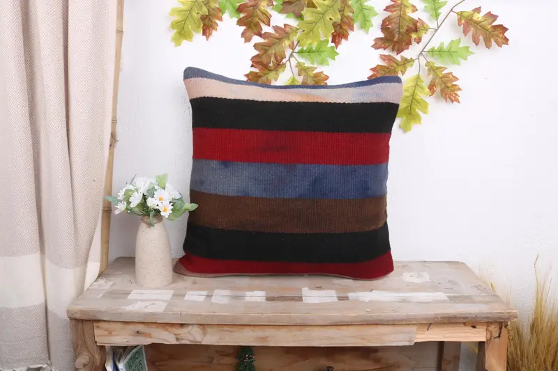 Cushion Case, Bench Pillow Sham, Nomadic Pillow Sham, Kilim Cushion Sham, Gift Pillow, Pillow for Sofa, Muted Cushion, 18x18 Red Cushion Case - 1