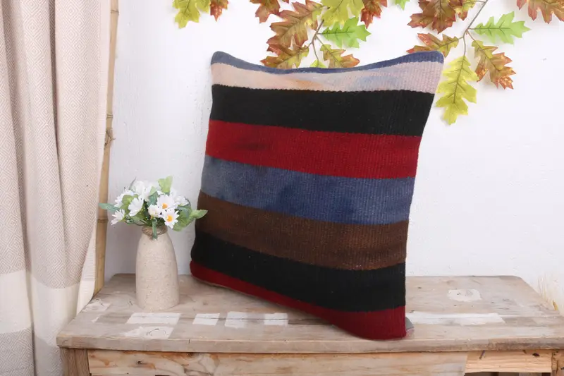 Cushion Case, Bench Pillow Sham, Nomadic Pillow Sham, Kilim Cushion Sham, Gift Pillow, Pillow for Sofa, Muted Cushion, 18x18 Red Cushion Case - 4