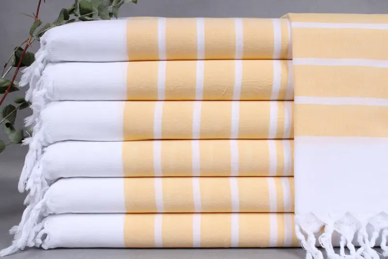 Turkish Towel Handcrafted Organic Cotton Yellow Beige, 20x40 Inches