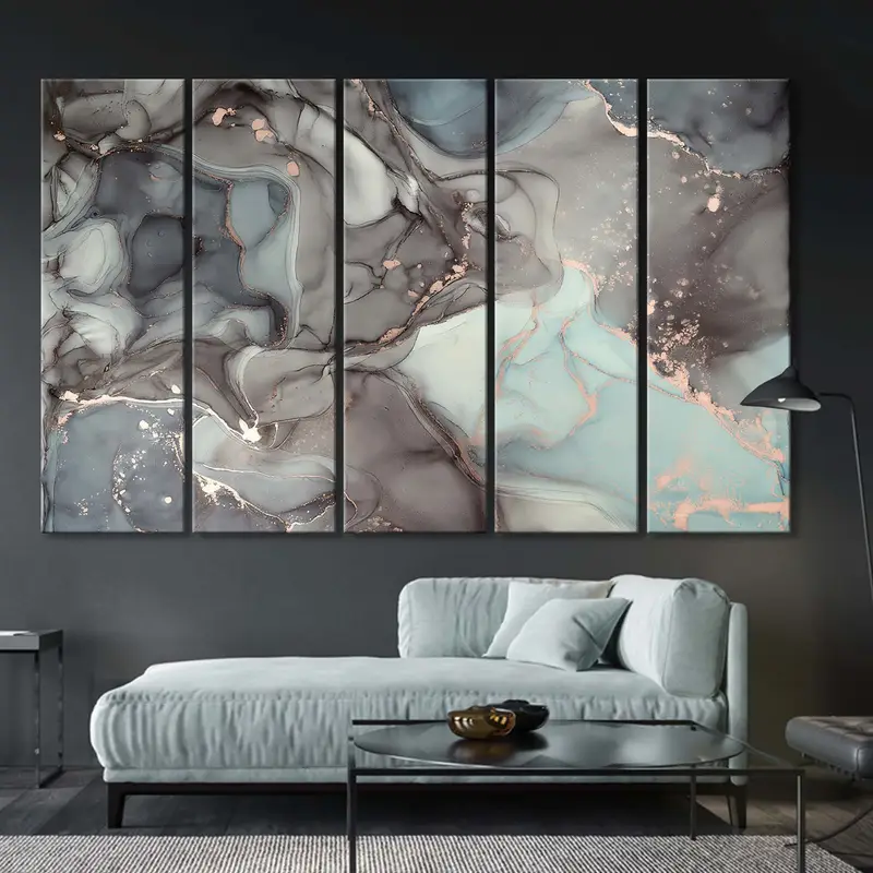 Brown Turquoise Swirl Abstract Poster, Abstract Marble Wall Art, Natural Canvas Art, Luxury Abstract Art, Fluid Art Painting, Dreamy Mixture - 7