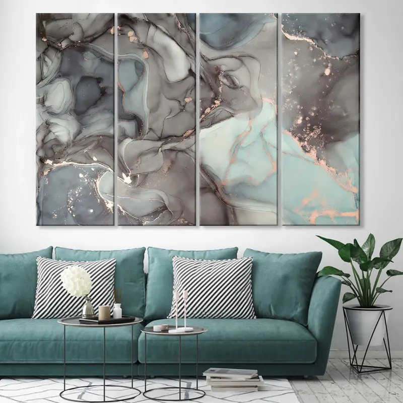Brown Turquoise Swirl Abstract Poster, Abstract Marble Wall Art, Natural Canvas Art, Luxury Abstract Art, Fluid Art Painting, Dreamy Mixture - 3