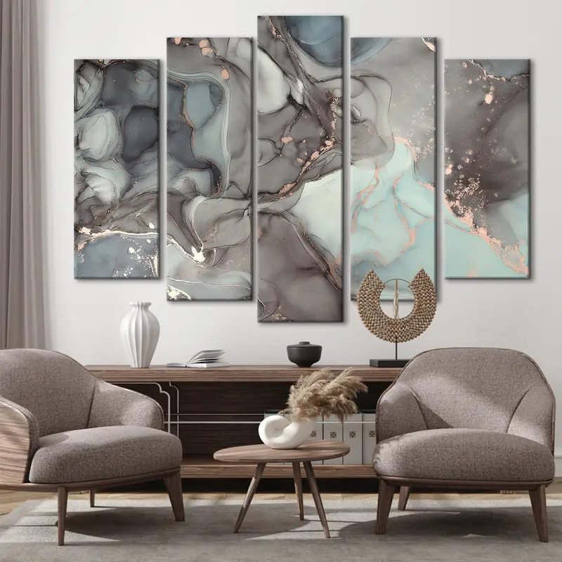 Brown Turquoise Swirl Abstract Poster, Abstract Marble Wall Art, Natural Canvas Art, Luxury Abstract Art, Fluid Art Painting, Dreamy Mixture - 1