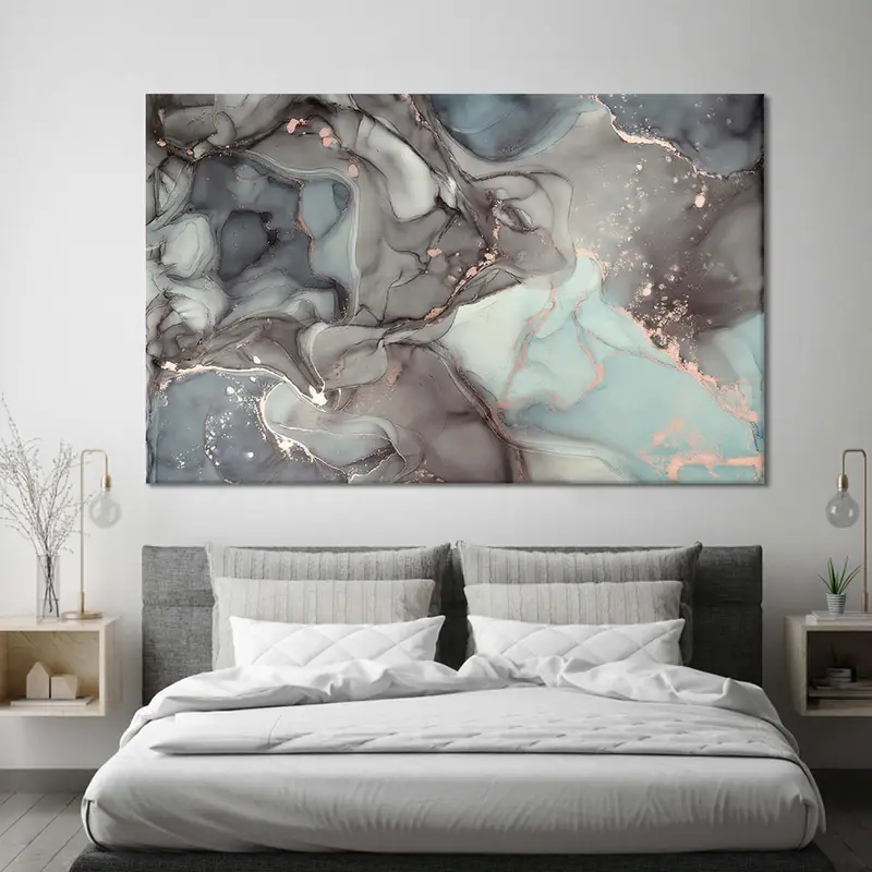 Brown Turquoise Swirl Abstract Poster, Abstract Marble Wall Art, Natural Canvas Art, Luxury Abstract Art, Fluid Art Painting, Dreamy Mixture - 2
