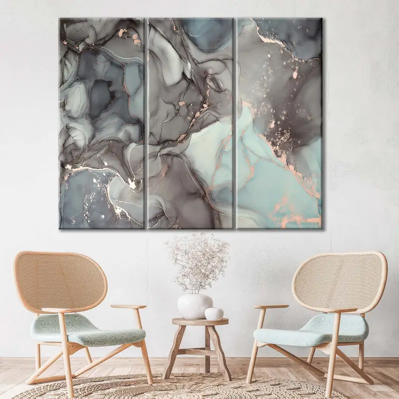 Brown Turquoise Swirl Abstract Poster, Abstract Marble Wall Art, Natural Canvas Art, Luxury Abstract Art, Fluid Art Painting, Dreamy Mixture - 6