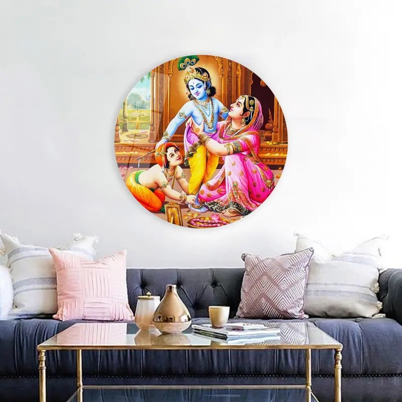 エレガントなクリシュナ キャンバス: 神聖なインドのファッション アート プリント