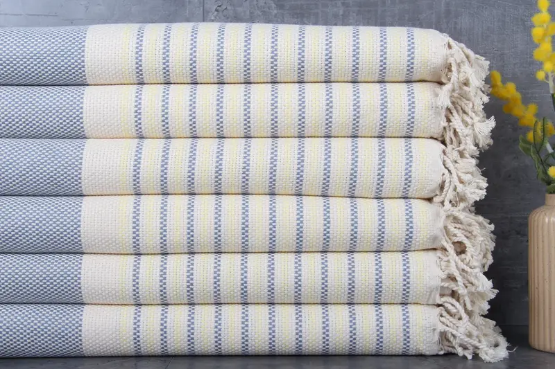 Personalized Turkish Towel Gray and Yellow Geometric, 40x71 Inches