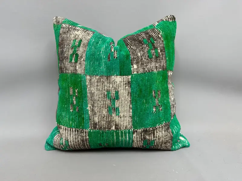 Cushion Case, Bed Cushion Cover, Kilim Pillow Cover, 24x24 Green Pillow, Boho Pillow Sham Cover, Authentic Cushion Cover, Turkish Pillow - 1