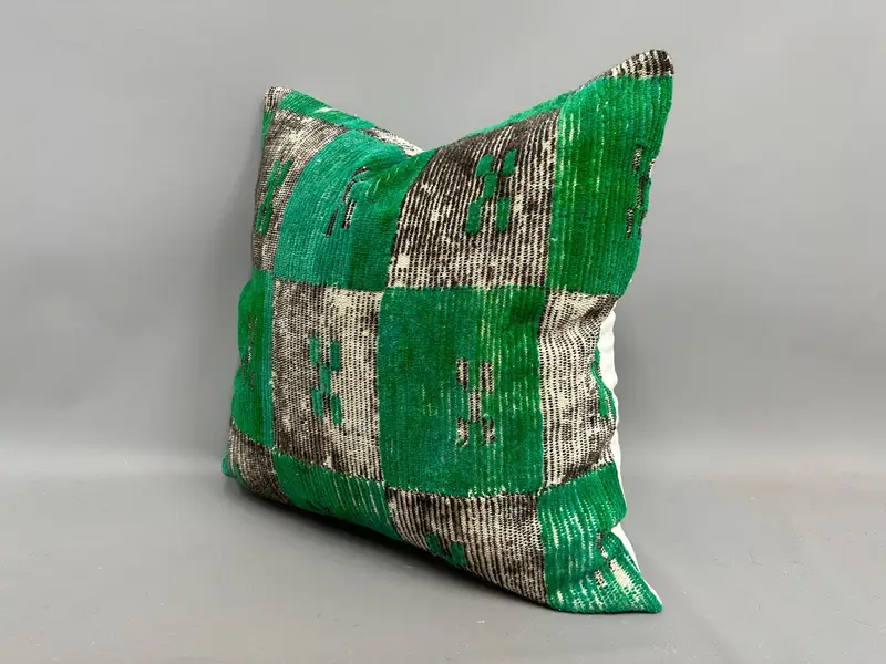 Cushion Case, Bed Cushion Cover, Kilim Pillow Cover, 24x24 Green Pillow, Boho Pillow Sham Cover, Authentic Cushion Cover, Turkish Pillow - 3