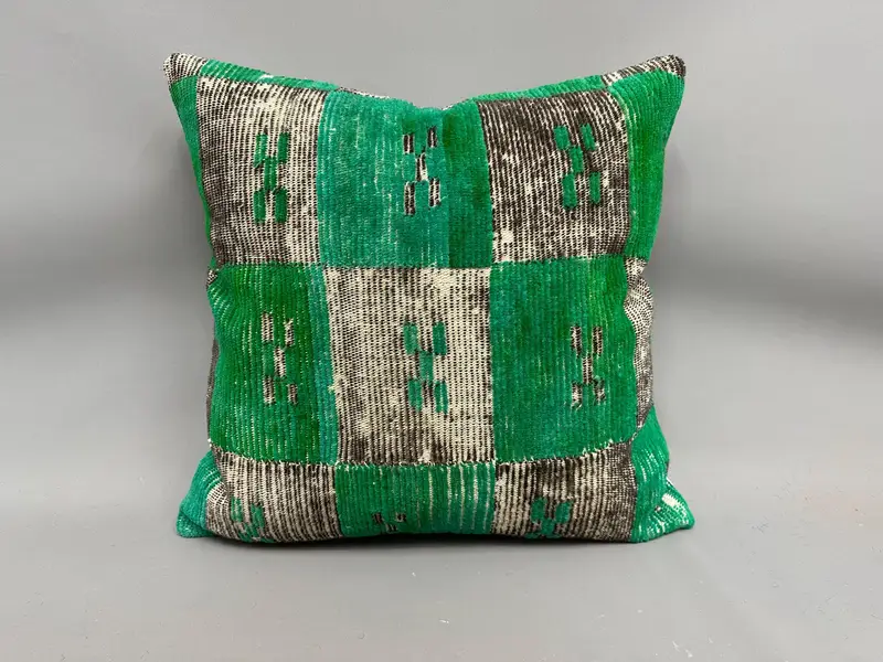 Cushion Case, Bed Cushion Cover, Kilim Pillow Cover, 24x24 Green Pillow, Boho Pillow Sham Cover, Authentic Cushion Cover, Turkish Pillow - 4
