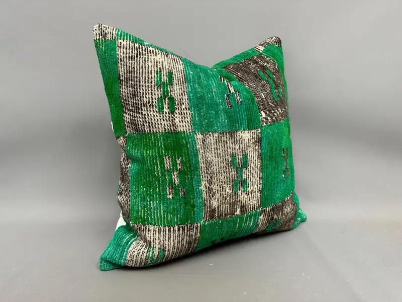 Cushion Case, Bed Cushion Cover, Kilim Pillow Cover, 24x24 Green Pillow, Boho Pillow Sham Cover, Authentic Cushion Cover, Turkish Pillow - 2