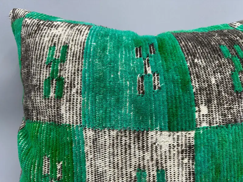 Cushion Case, Bed Cushion Cover, Kilim Pillow Cover, 24x24 Green Pillow, Boho Pillow Sham Cover, Authentic Cushion Cover, Turkish Pillow - 5