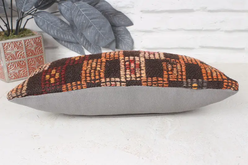 Antique Pillows, Bolster Cushion Cover, Authentic Pillow, Pillow Sham, 8x16 Orange Pillow Case, Turkish Kilim Pillow, Vintage Pillow - 5