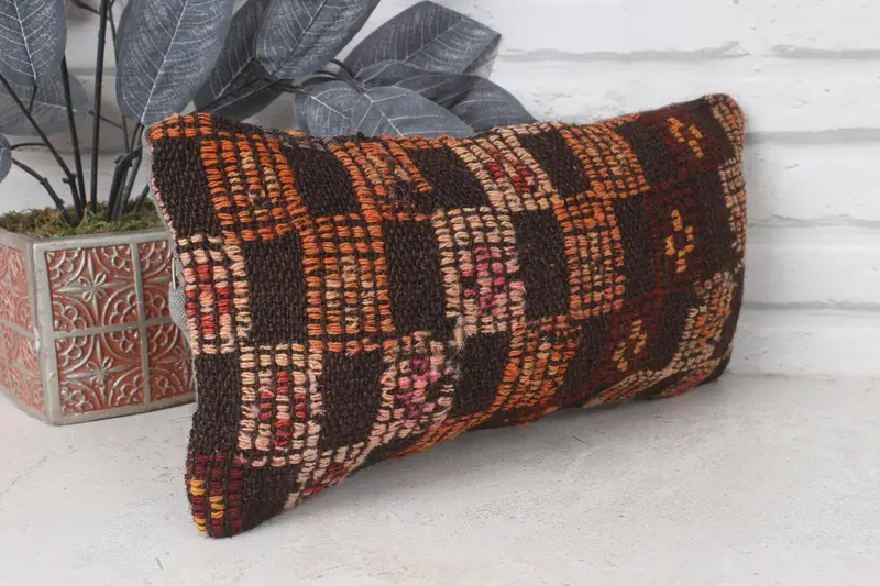 Antique Pillows, Bolster Cushion Cover, Authentic Pillow, Pillow Sham, 8x16 Orange Pillow Case, Turkish Kilim Pillow, Vintage Pillow - 4