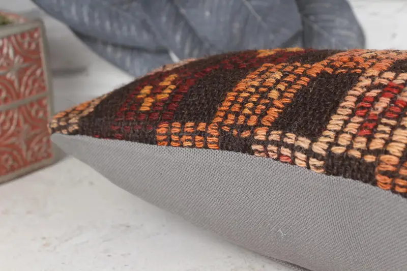 Antique Pillows, Bolster Cushion Cover, Authentic Pillow, Pillow Sham, 8x16 Orange Pillow Case, Turkish Kilim Pillow, Vintage Pillow - 7