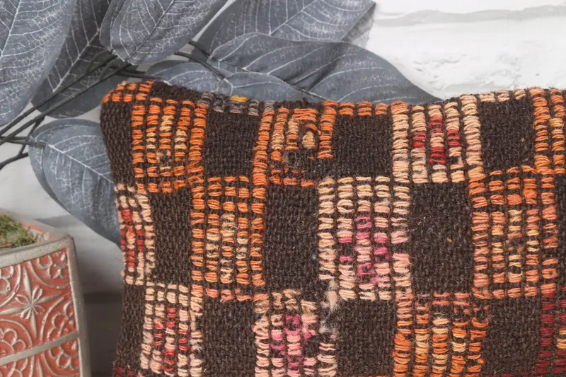 Antique Pillows, Bolster Cushion Cover, Authentic Pillow, Pillow Sham, 8x16 Orange Pillow Case, Turkish Kilim Pillow, Vintage Pillow - 2