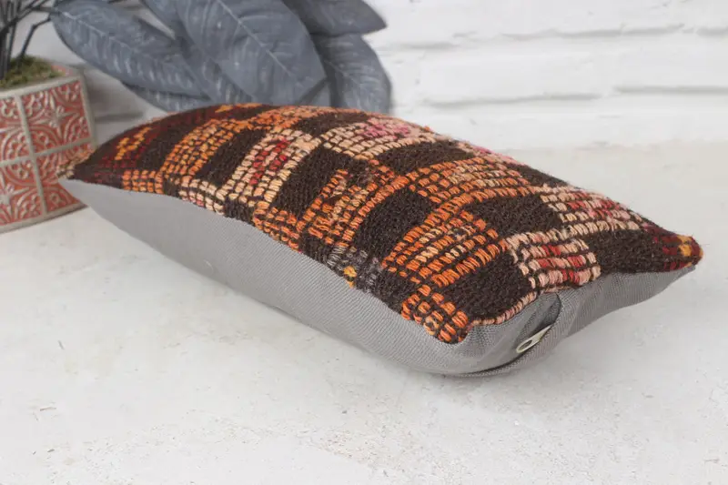 Antique Pillows, Bolster Cushion Cover, Authentic Pillow, Pillow Sham, 8x16 Orange Pillow Case, Turkish Kilim Pillow, Vintage Pillow - 6