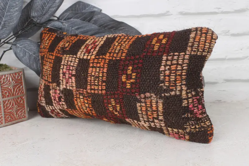 Antique Pillows, Bolster Cushion Cover, Authentic Pillow, Pillow Sham, 8x16 Orange Pillow Case, Turkish Kilim Pillow, Vintage Pillow - 3