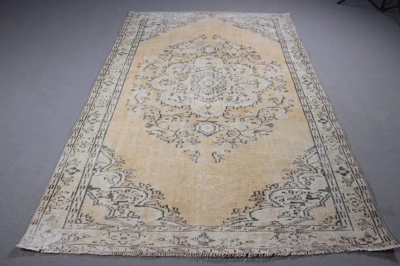 5.6x8.7 ft Oushak Türk Halısı, Beyaz Ikat Vintage Halı Yün - 1