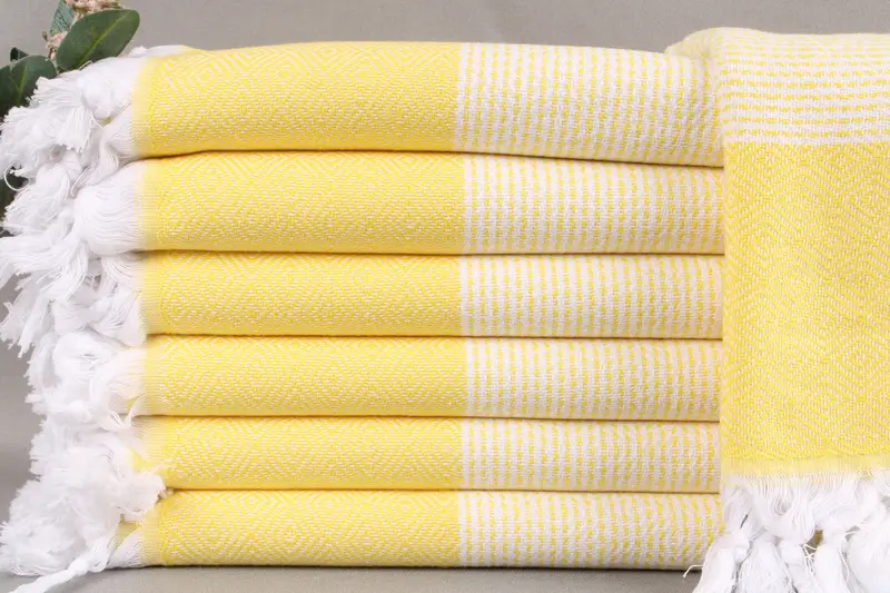 Turkish Beach Towel Personalized Yellow Diamond, Beige, 40x71 Inches