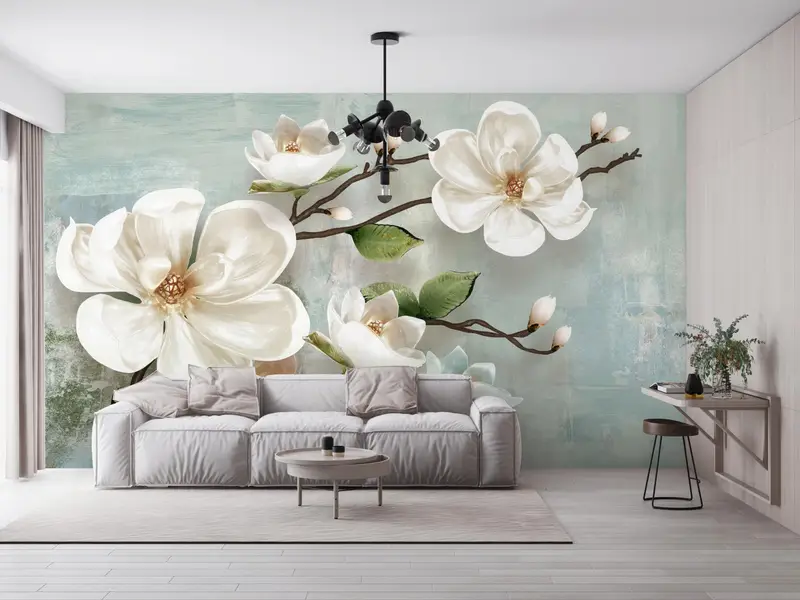 Zarif Baskılı Beyaz Çiçek Duvar Kağıdı: Modern Lüks Ev Dekorasyonu