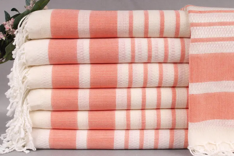 Beach Towel Monogram Turkish Cotton Orange, Beige, 39x73 Inches