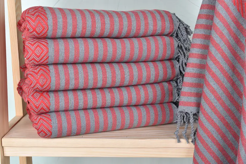 Turkish Towel Bridesmaid Gift, Red Diamond, Organic Cotton/Linen, 40x71 Inches