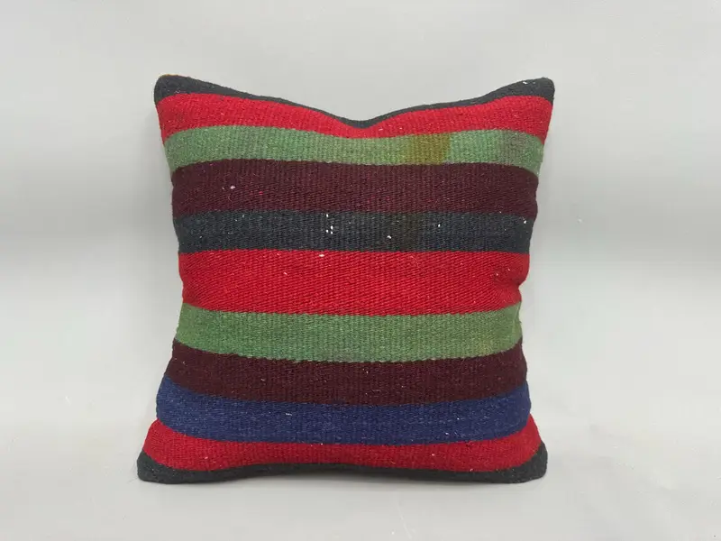 Turkish Kilim Pillow, 18x18 Red Pillow, Sustainable Pillow, Floor Pillow, Handmade Kilim Cushion, Pillow Sham, Kilim Pillow Cover - 4