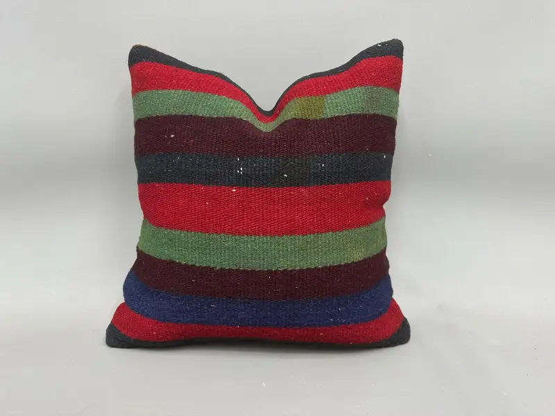 Turkish Kilim Pillow, 18x18 Red Pillow, Sustainable Pillow, Floor Pillow, Handmade Kilim Cushion, Pillow Sham, Kilim Pillow Cover - 1