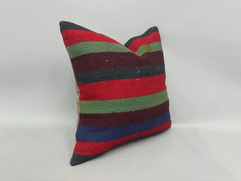 Turkish Kilim Pillow, 18x18 Red Pillow, Sustainable Pillow, Floor Pillow, Handmade Kilim Cushion, Pillow Sham, Kilim Pillow Cover - 2
